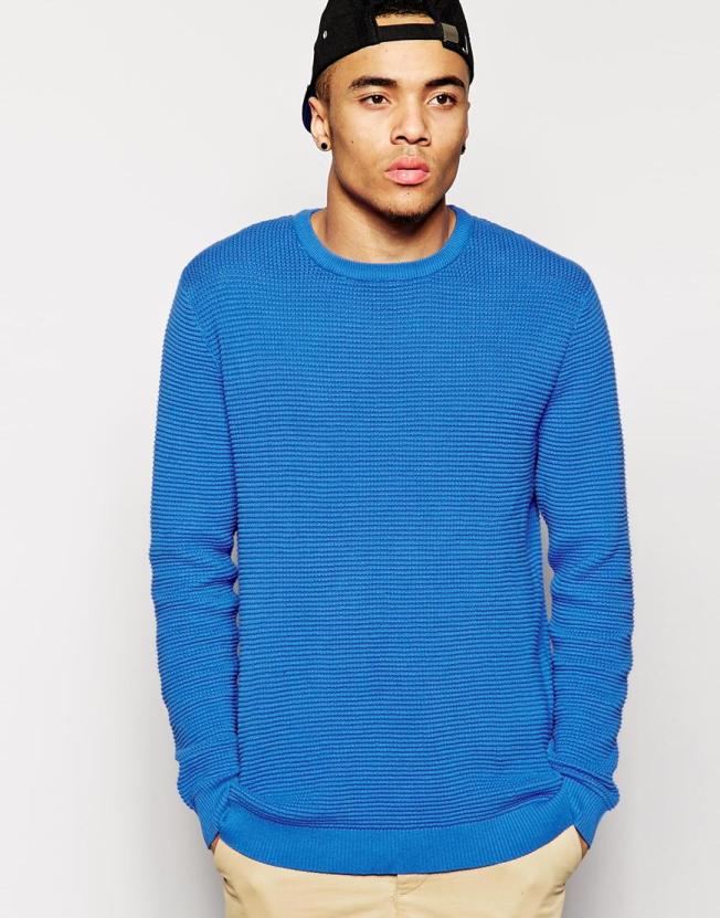 mens-turquoise-blue-sweater-Waffle-Weave